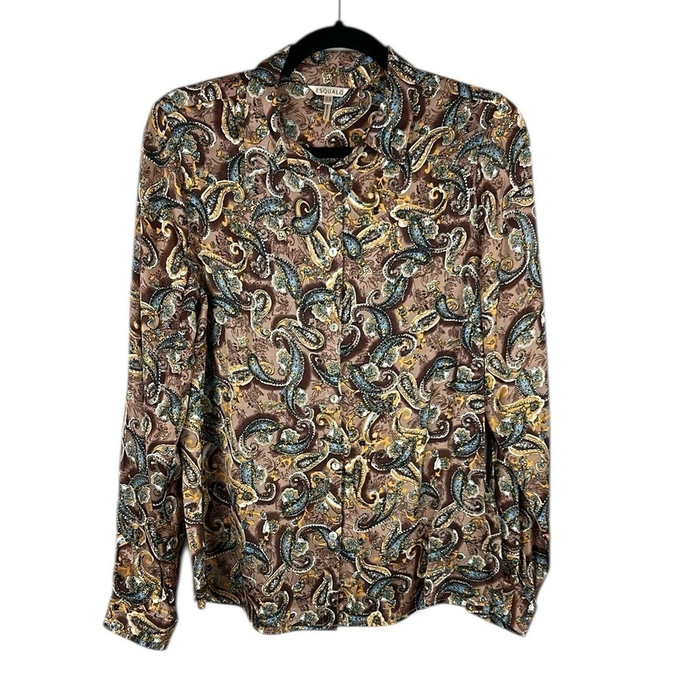 EsQualo Paisley Blouse Multicolor Button Front Long Sleeve Size 10 EU 40